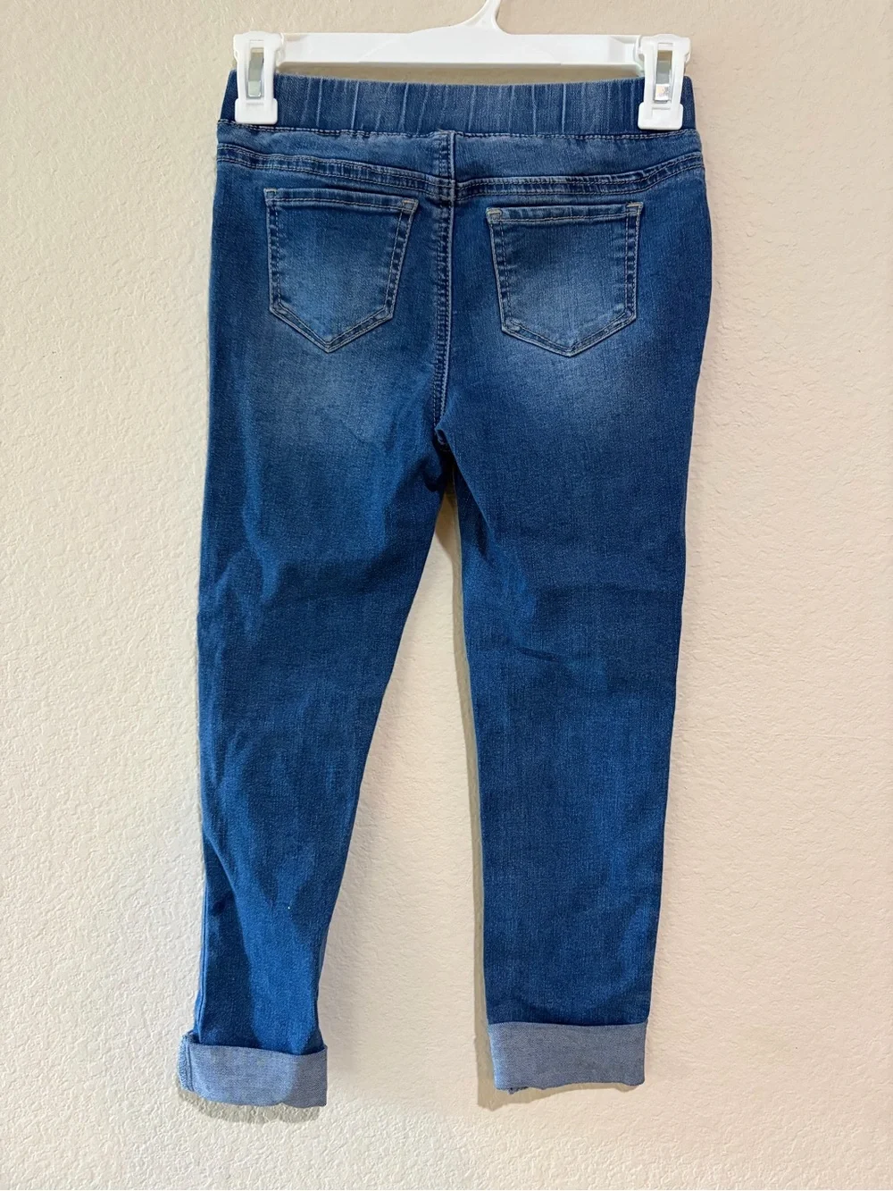 YMI Girls Distressed Skinny Jeans Pull On Drawstring Cuffed Stretch Denim Blue